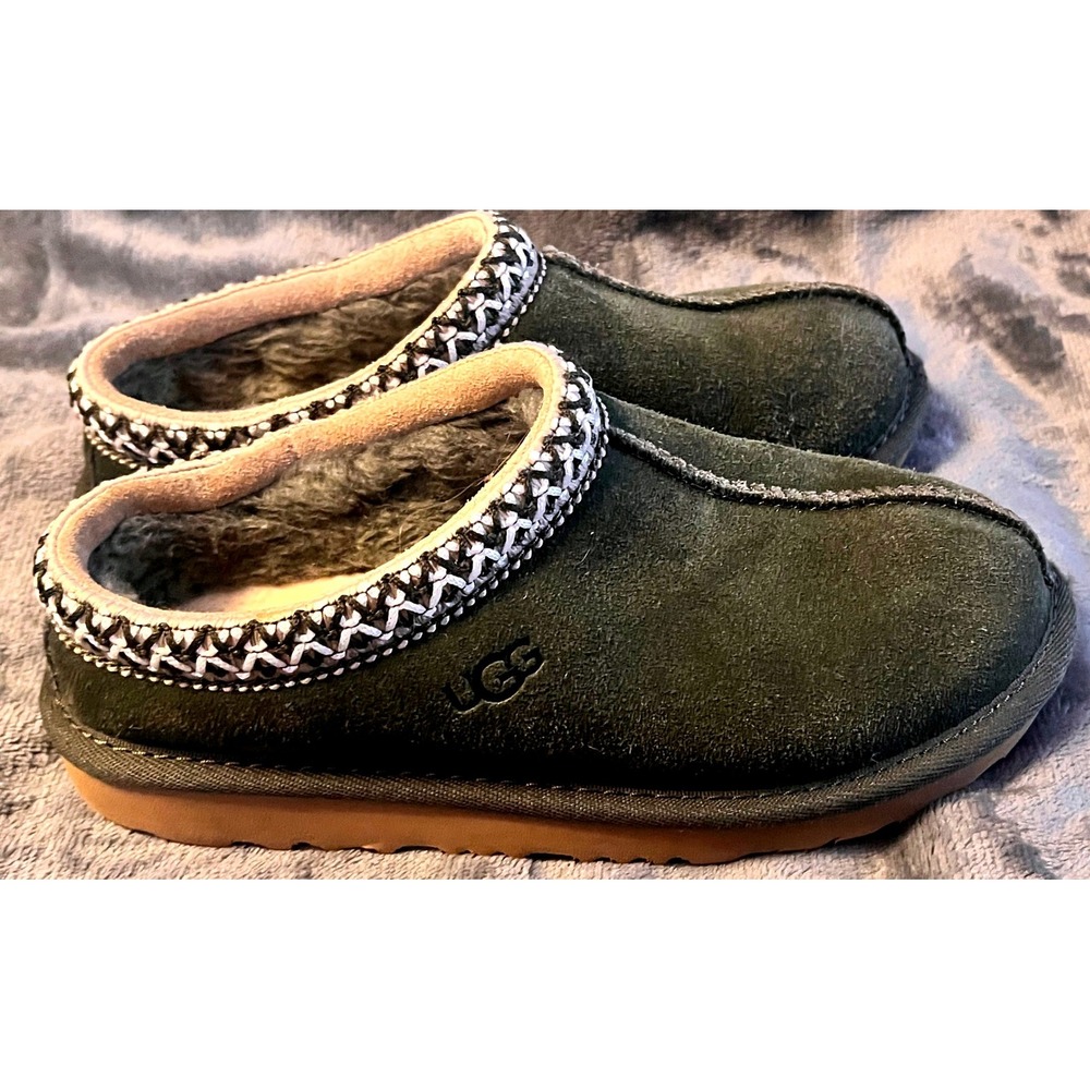 UGG Tasman Olive Green Suede‎ Kids Slippers Shoes 1019066K Size 1Y